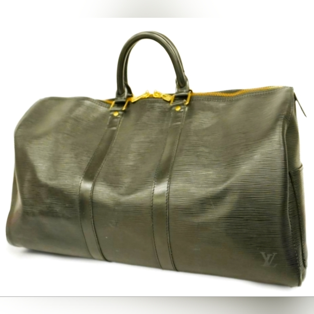 Louis vuitton black epi leather Boston Bag speedy keepall 45 travel luggage